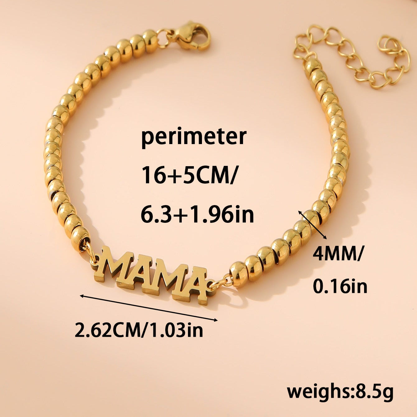 MAMA Beaded Bracelet – 18K Gold Plated Stainless Steel Letter Bracelet