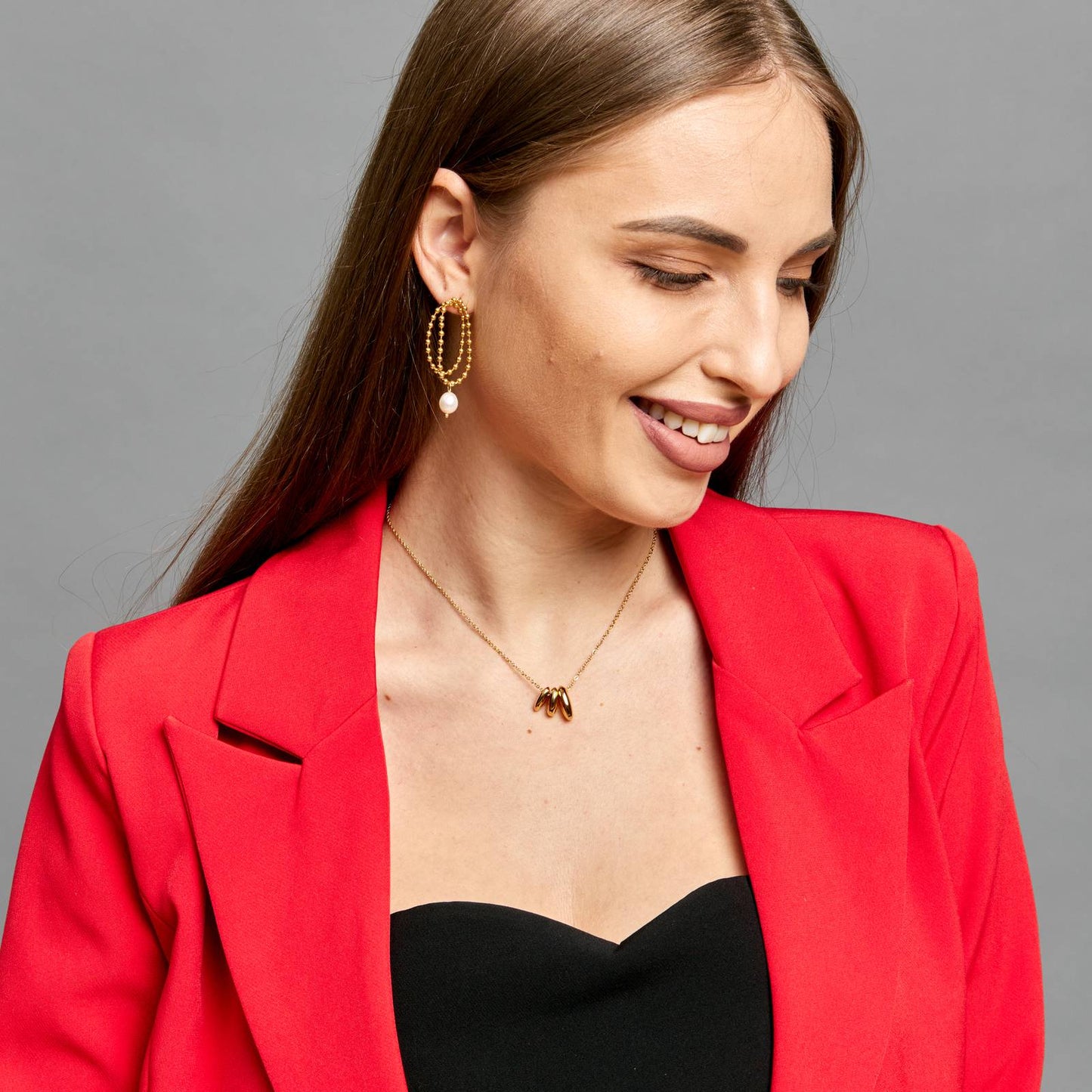 Aurora Pearl Loop Earrings — Gold Beaded Drop Statement Earrings