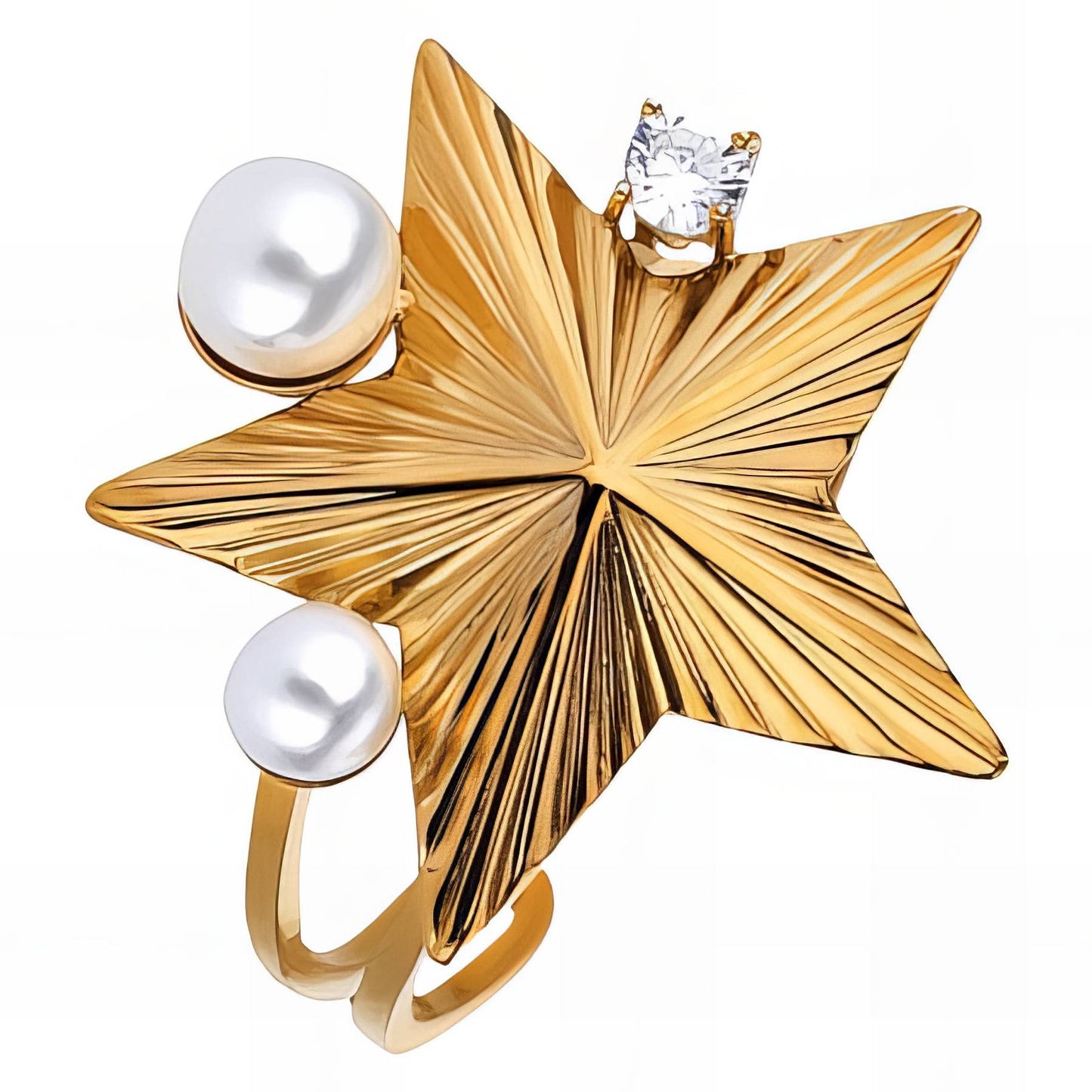 Bague Céleste Étoile Perle — Bague extravagante plaquée or 18 carats avec accents de cristal