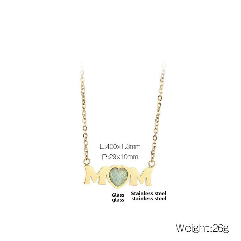Opal Heart MOM Necklace – 18K Gold Plated Stainless Steel