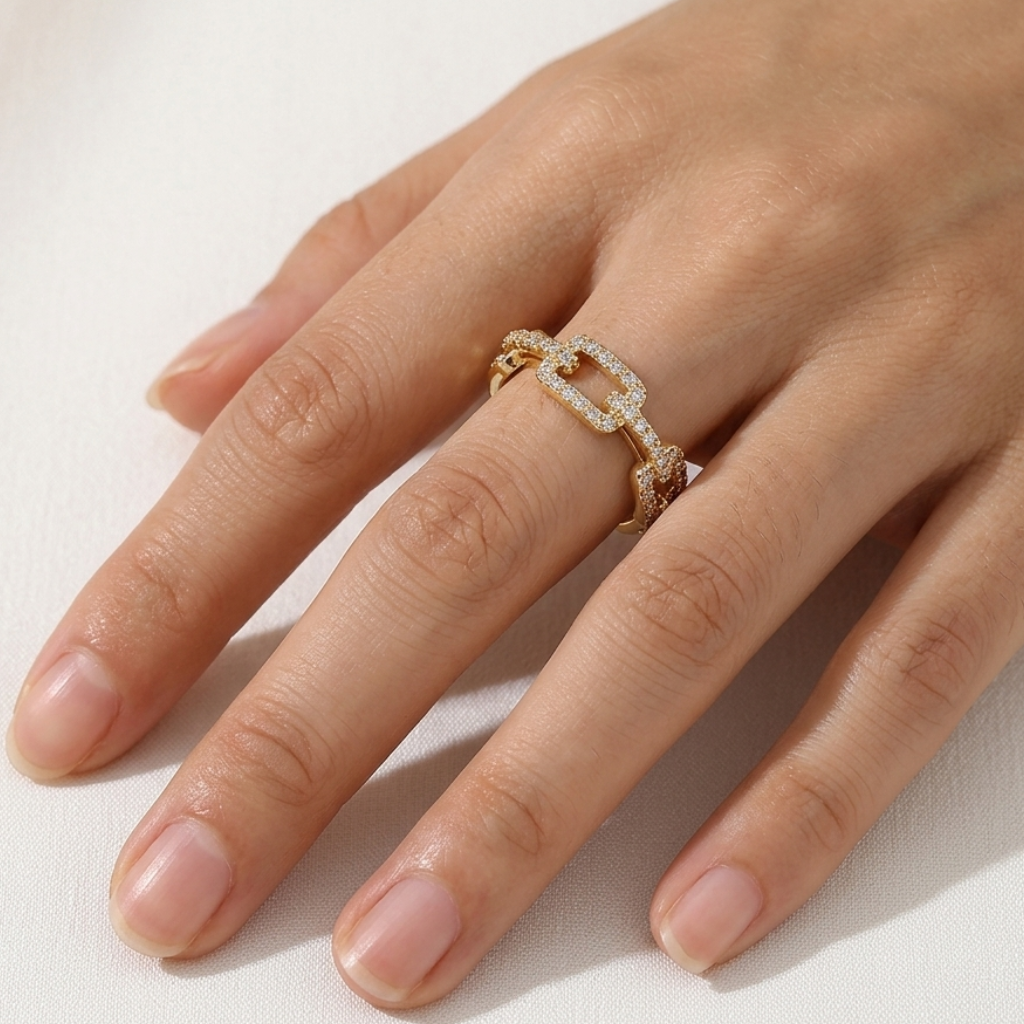 Mini Chain Spark Ring – 18K Gold Plated Zircon Adjustable Ring