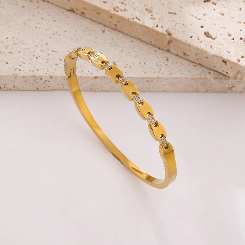 coffee beans linked Bangle - 18K Gold Plated Stainless Steel