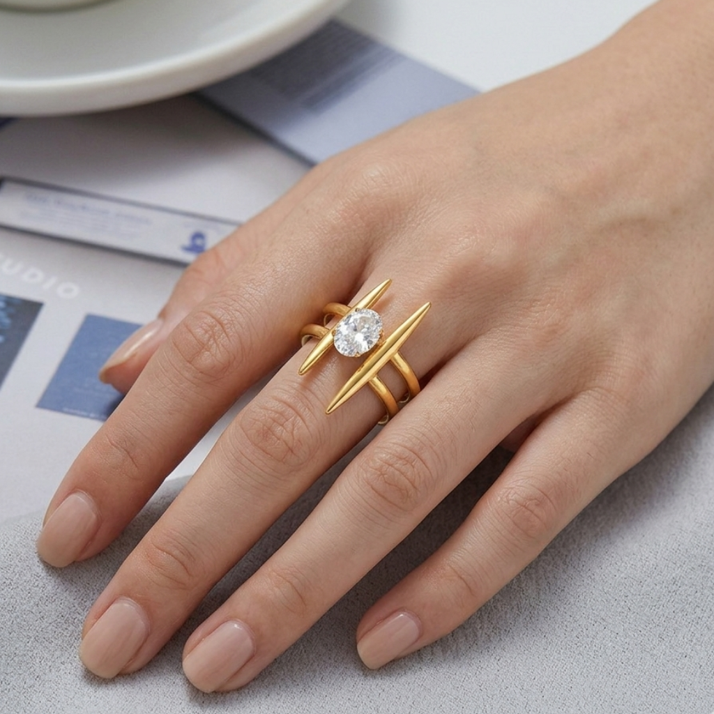 Celeste Cross Spark Ring – 18K Gold Plated Adjustable Ring