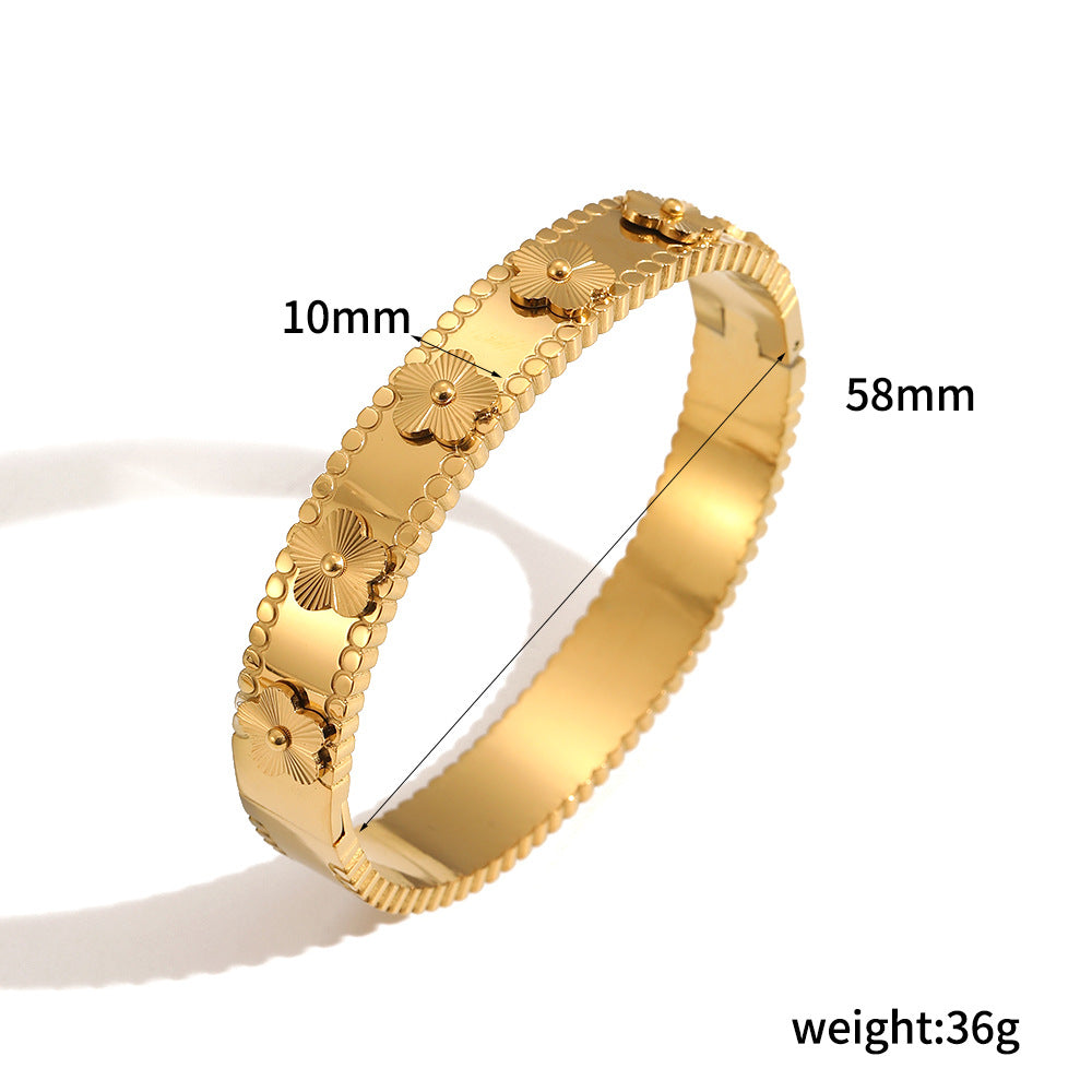 Bracelet Trèfle Lumineux – Acier Inoxydable Plaqué Or 18K