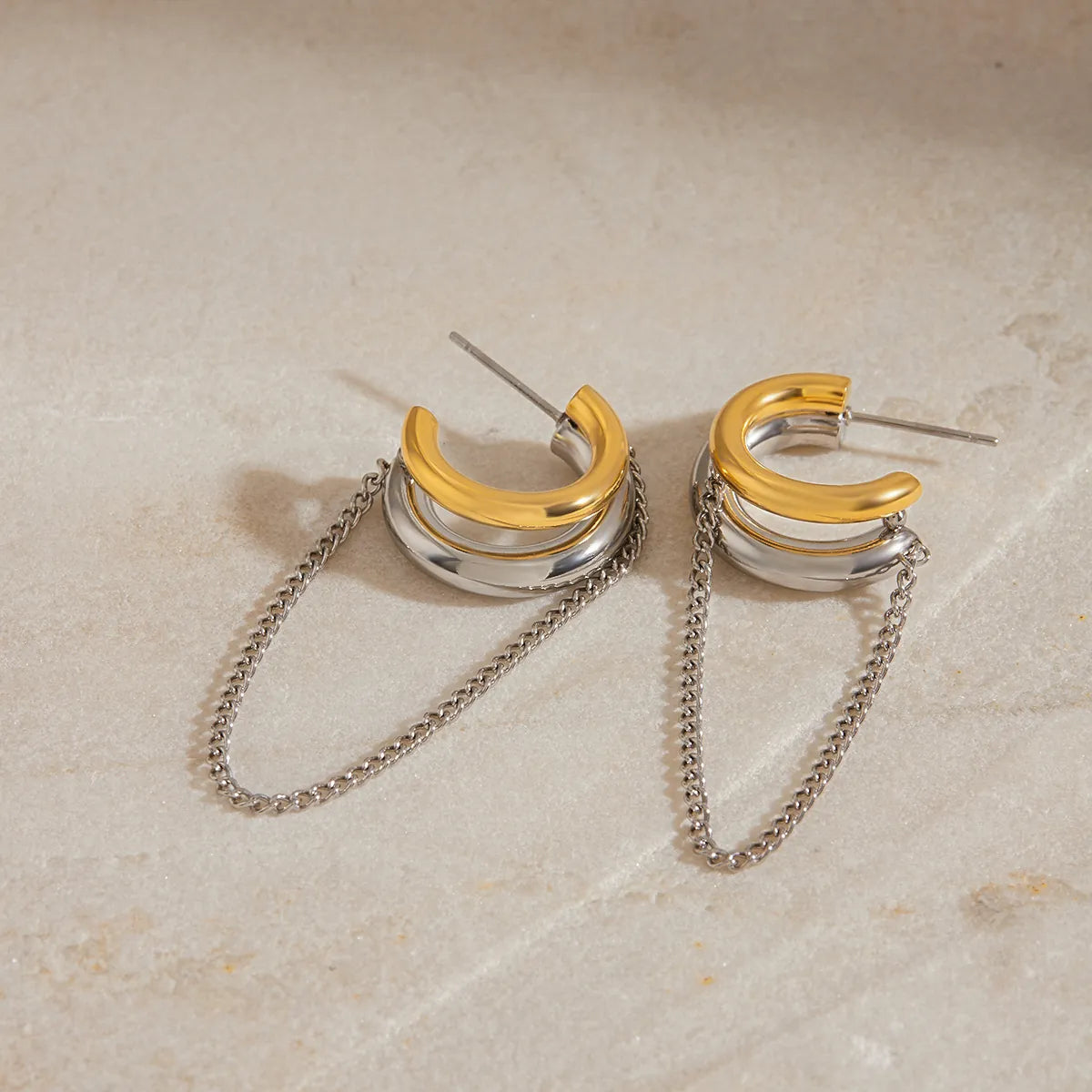 Silver Chain Hoop Earrings – 18K Gold Plated Stainless Steel Statement Earrings (Copy)
