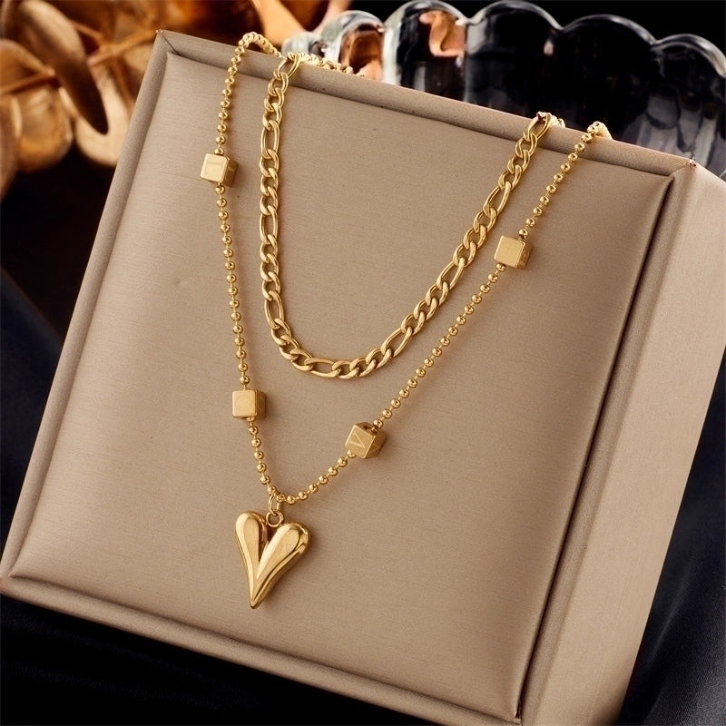 Heart Layered Necklace – 18K Gold Plated Stainless Steel Necklace