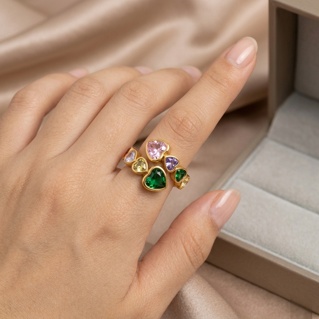 Bague Cœur Précieux – Acier inoxydable plaqué or 18 carats