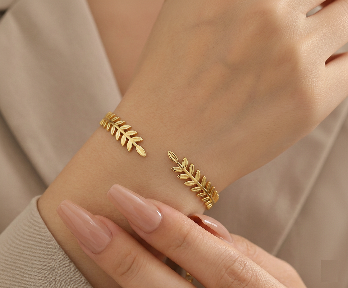 Bracelet JONC Feuille d'Or Inspiré de la Nature