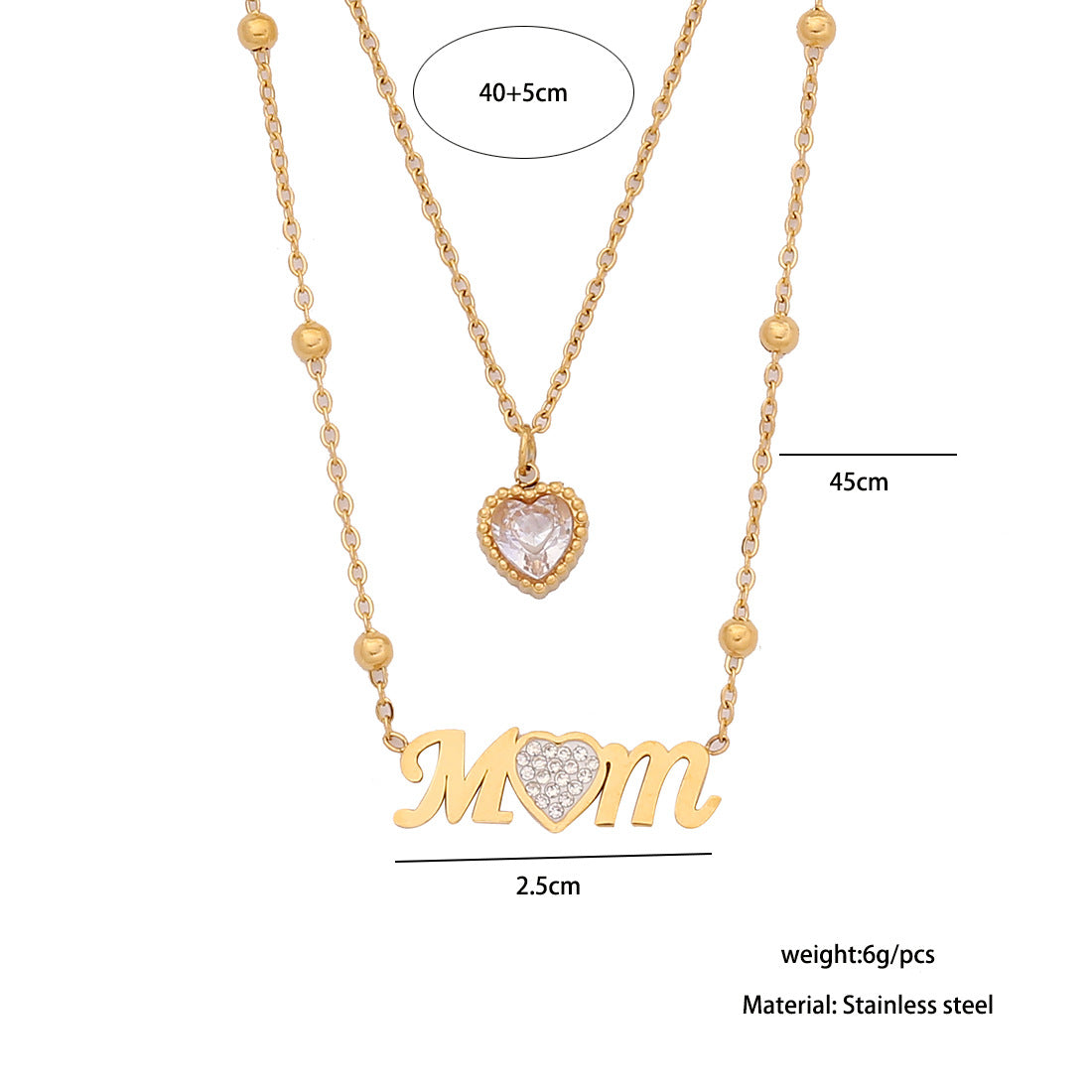 Double Layer Mom Heart Necklace – 18K Gold Plated Stainless Steel