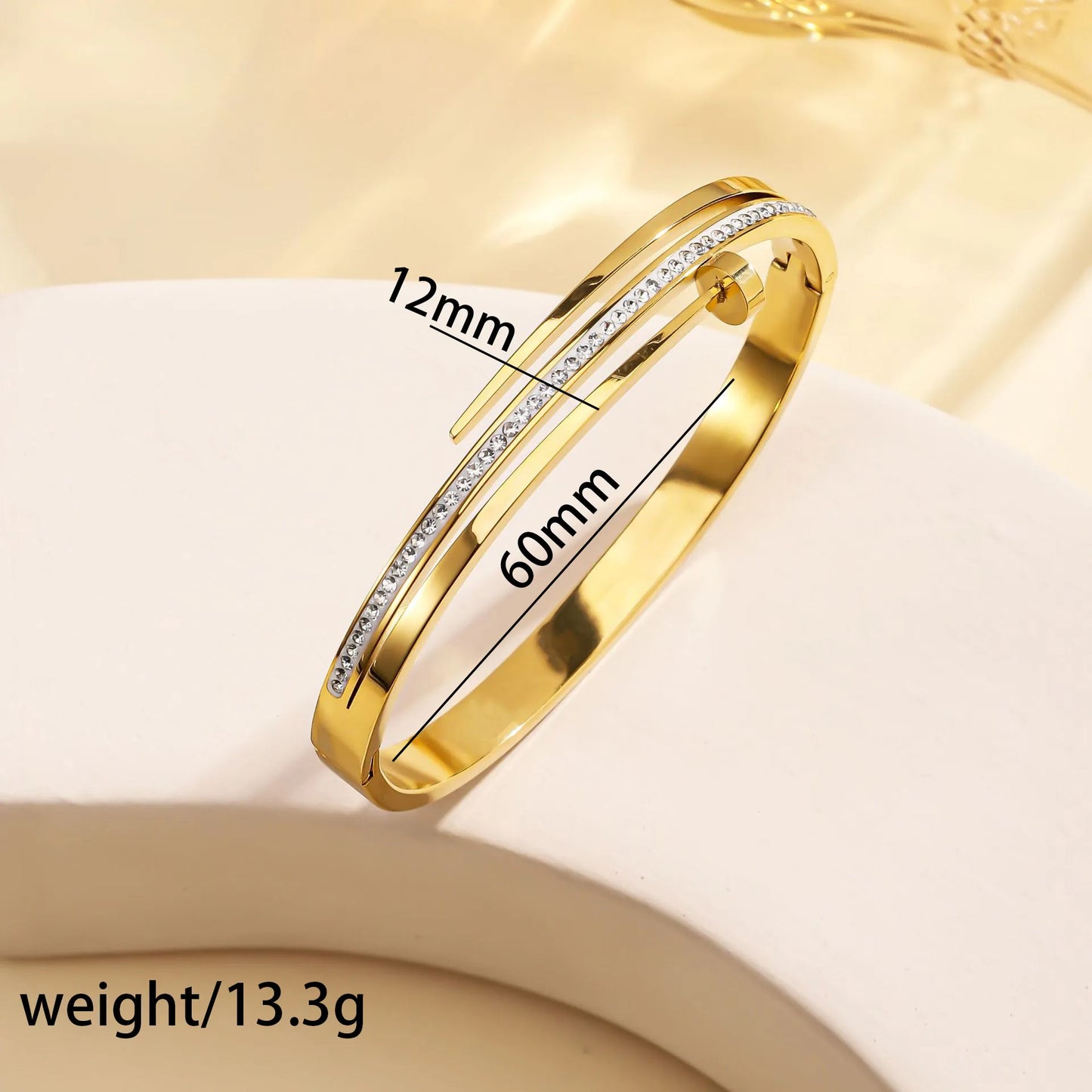 Crystal Ribbon Bangle - 18K Gold Plated Stainless Steel