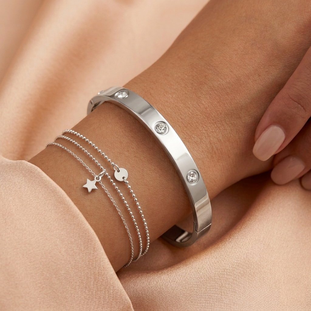 Bracelet jonc Ten Diamond Luxe – Acier inoxydable plaqué or 18 carats