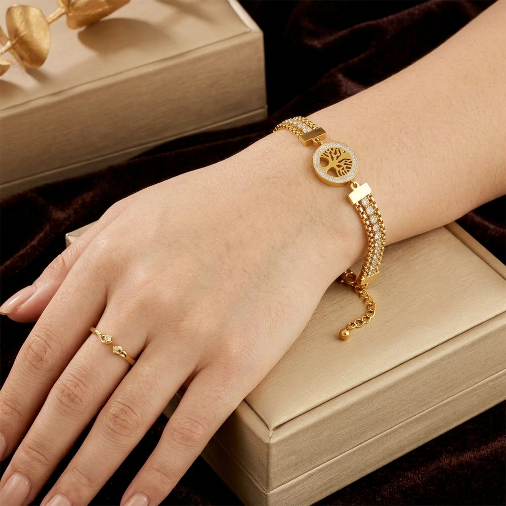 Bracelet Arbre de Vie – Acier Inoxydable Plaqué Or 18 carats