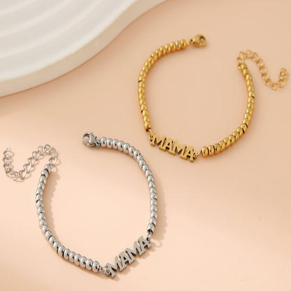 MAMA Beaded Bracelet – 18K Gold Plated Stainless Steel Letter Bracelet