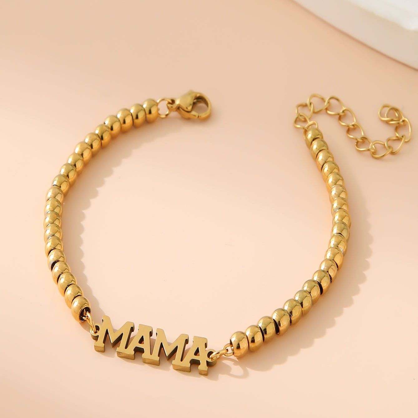 MAMA Beaded Bracelet – 18K Gold Plated Stainless Steel Letter Bracelet