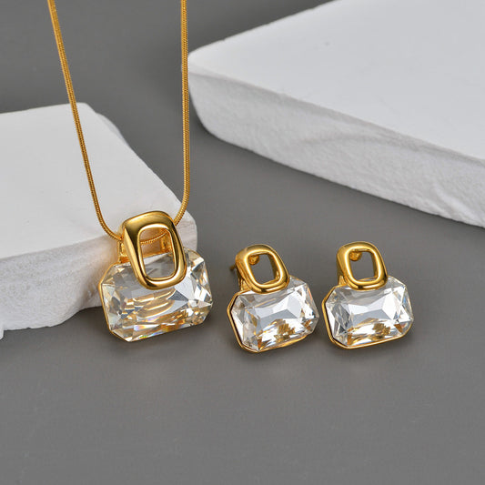 Golden Square Glow Set – 18K Gold Plated Stainless Steel Necklace & Earrings
