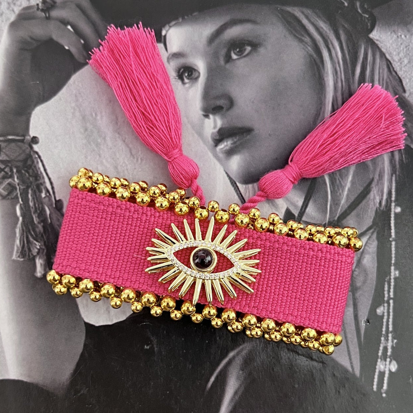 Evil Eye Adjustable Tassel Bracelet