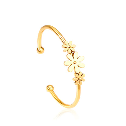 Trio Blossom Gold Bracelet — Elegant Floral Stainless Steel Bangle
