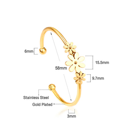 Trio Blossom Gold Bracelet — Elegant Floral Stainless Steel Bangle