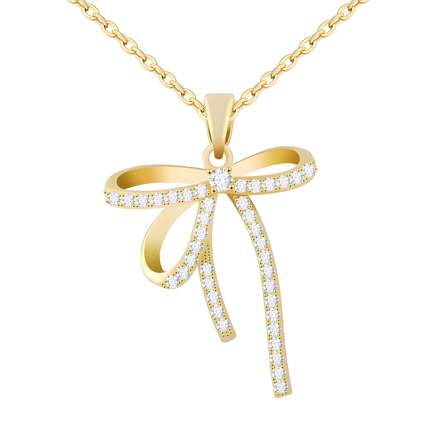 Golden Grace Bow Necklace — 18K Gold-Tone Crystal Ribbon Pendant
