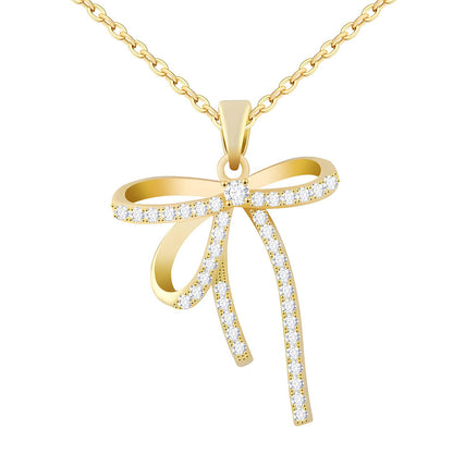 Golden Grace Bow Necklace — 18K Gold-Tone Crystal Ribbon Pendant