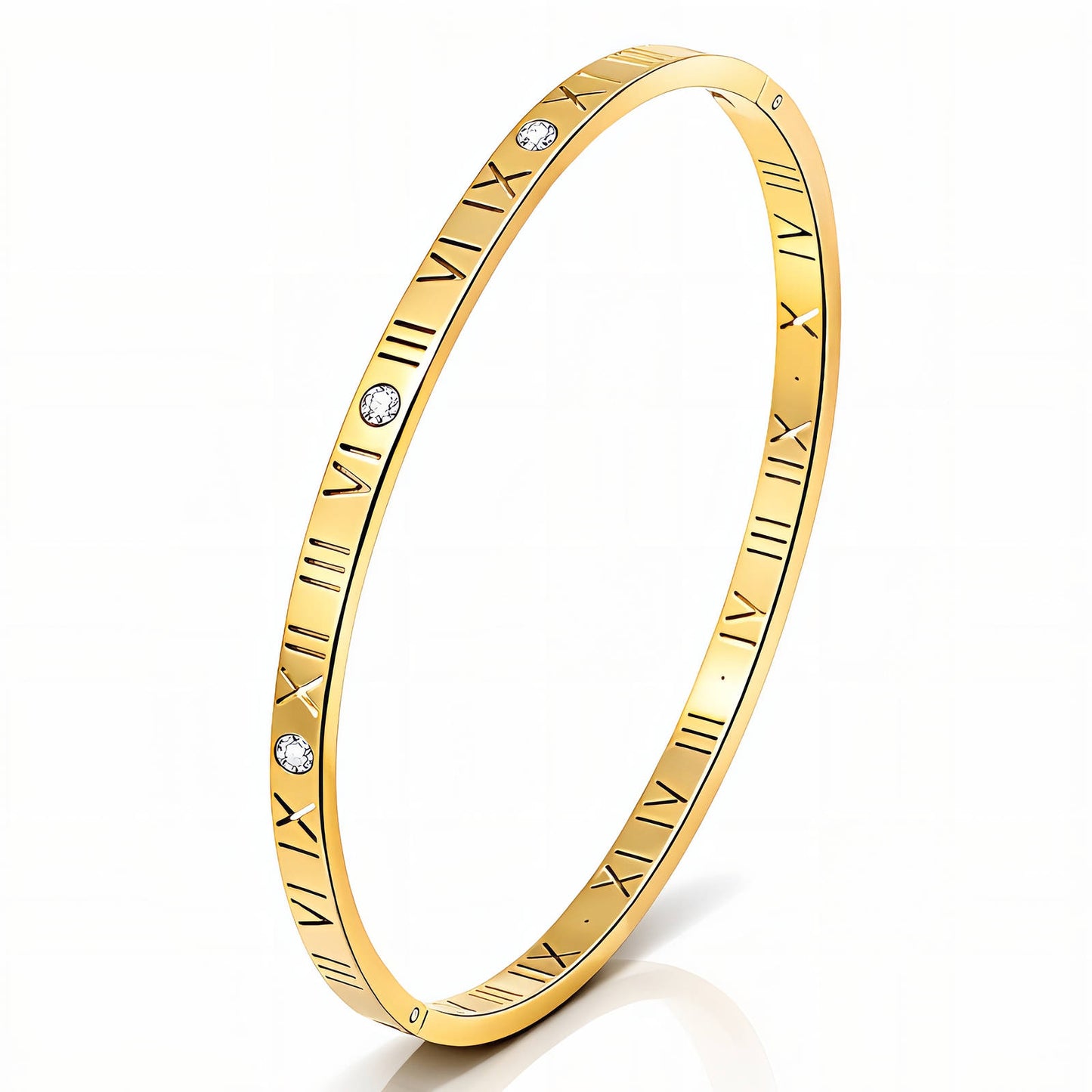 Eternal Time Roman Numeral Bangle Bracelet — Gold Tone Minimal Luxe