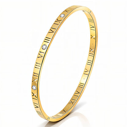Eternal Time Roman Numeral Bangle Bracelet — Gold Tone Minimal Luxe