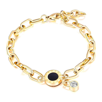 Eternal Link Roman Numeral Charm Bracelet — Gold Tone Statement Chain