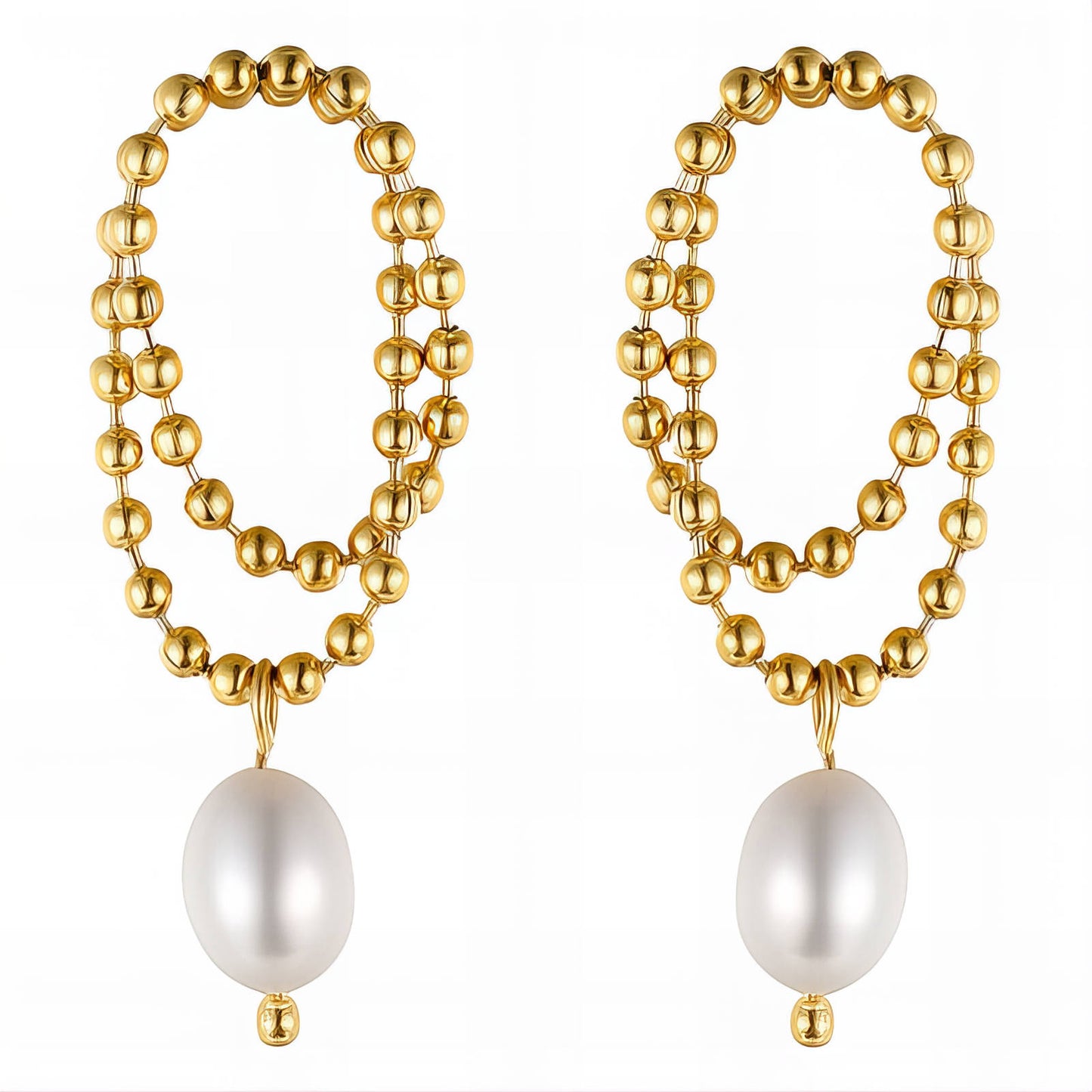 Aurora Pearl Loop Earrings — Gold Beaded Drop Statement Earrings