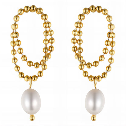 Aurora Pearl Loop Earrings — Gold Beaded Drop Statement Earrings