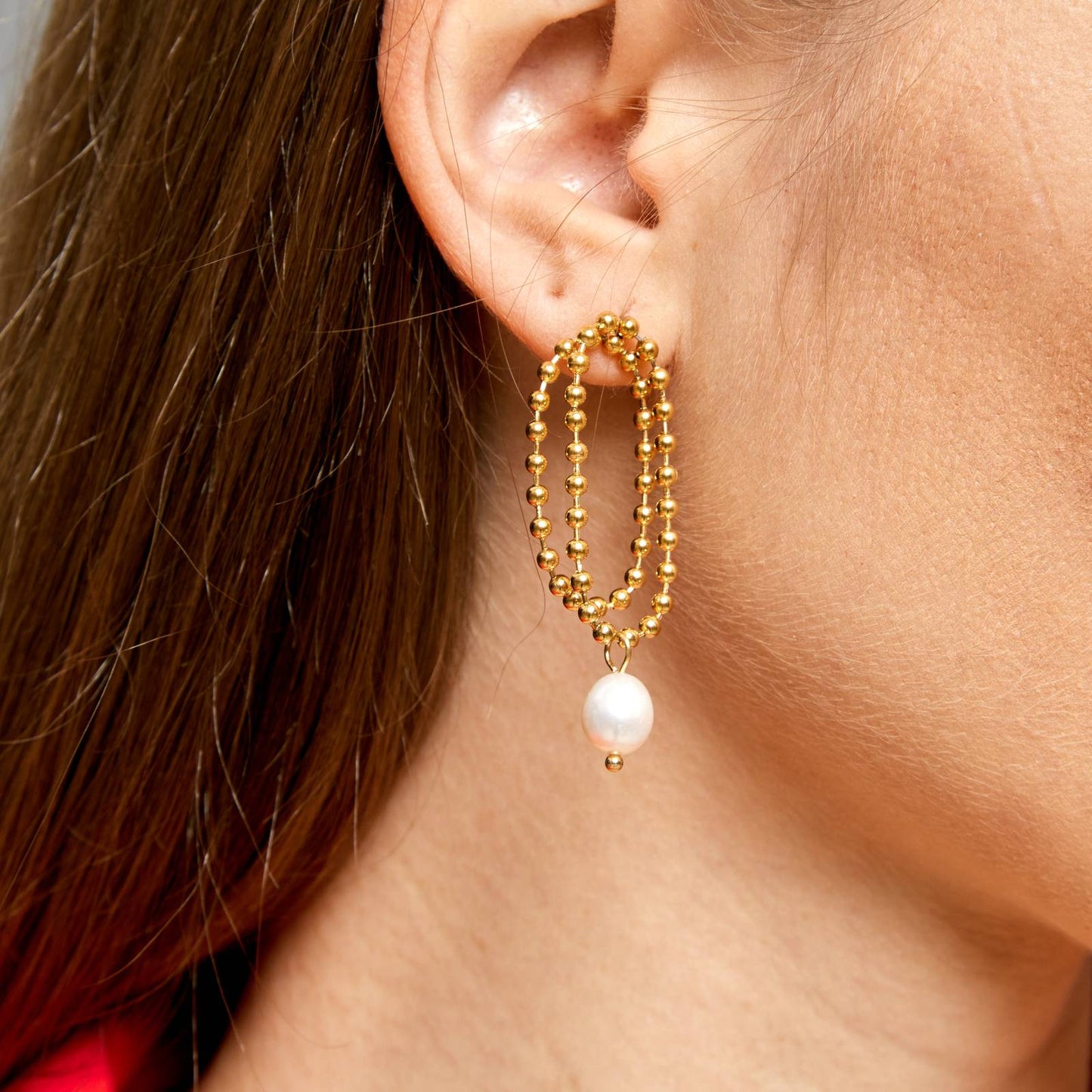 Aurora Pearl Loop Earrings — Gold Beaded Drop Statement Earrings
