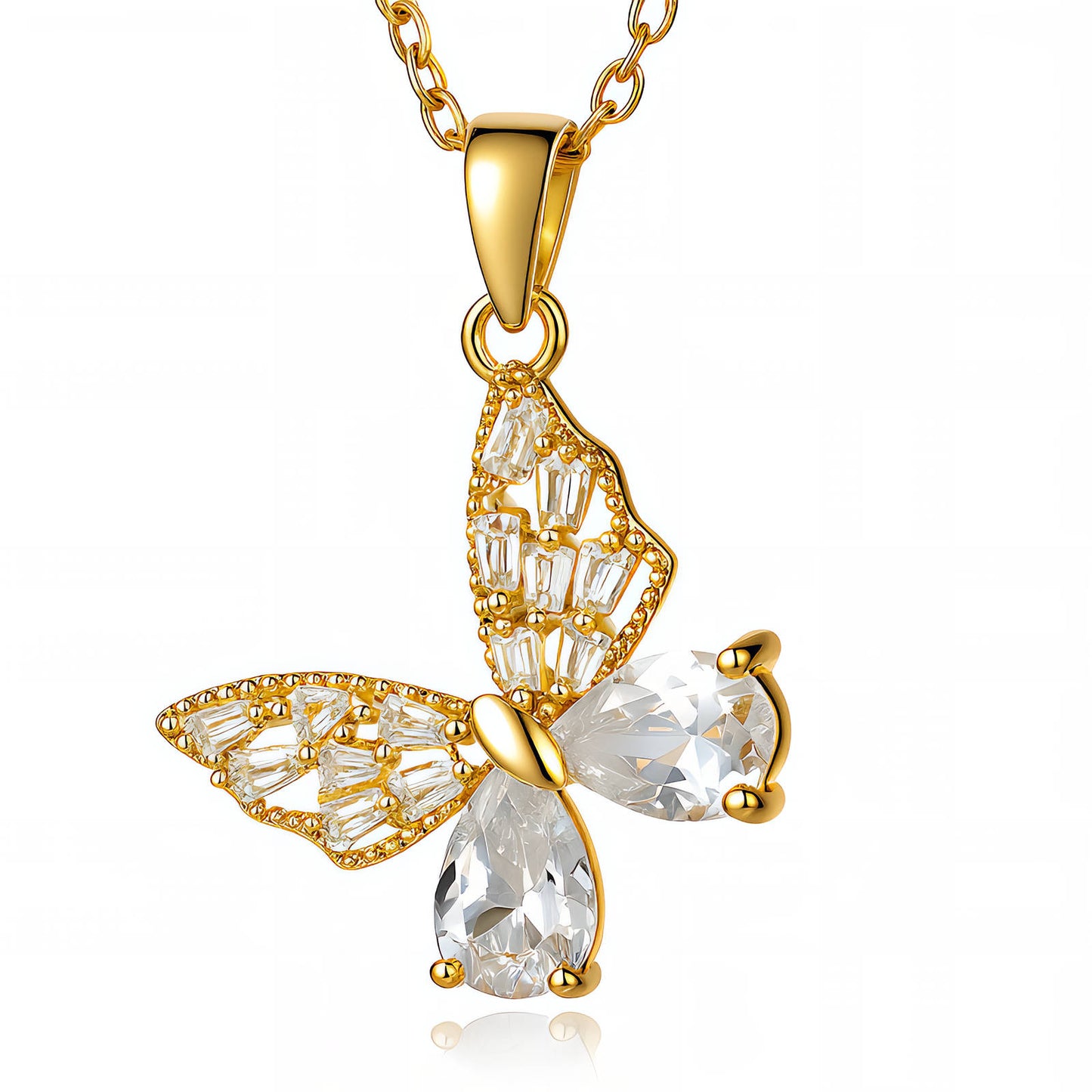 Collier pendentif papillon doré en cristal – Bijou élégant et étincelant