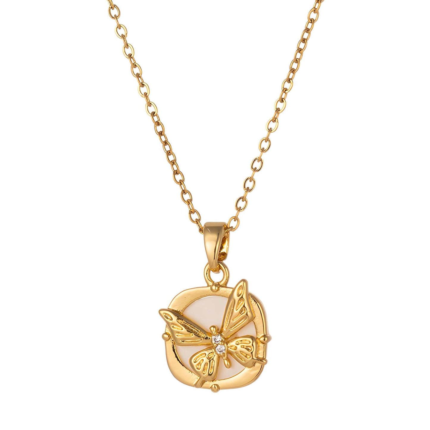 Luminous Butterfly Crystal Necklace — 18K Gold-Tone Elegance