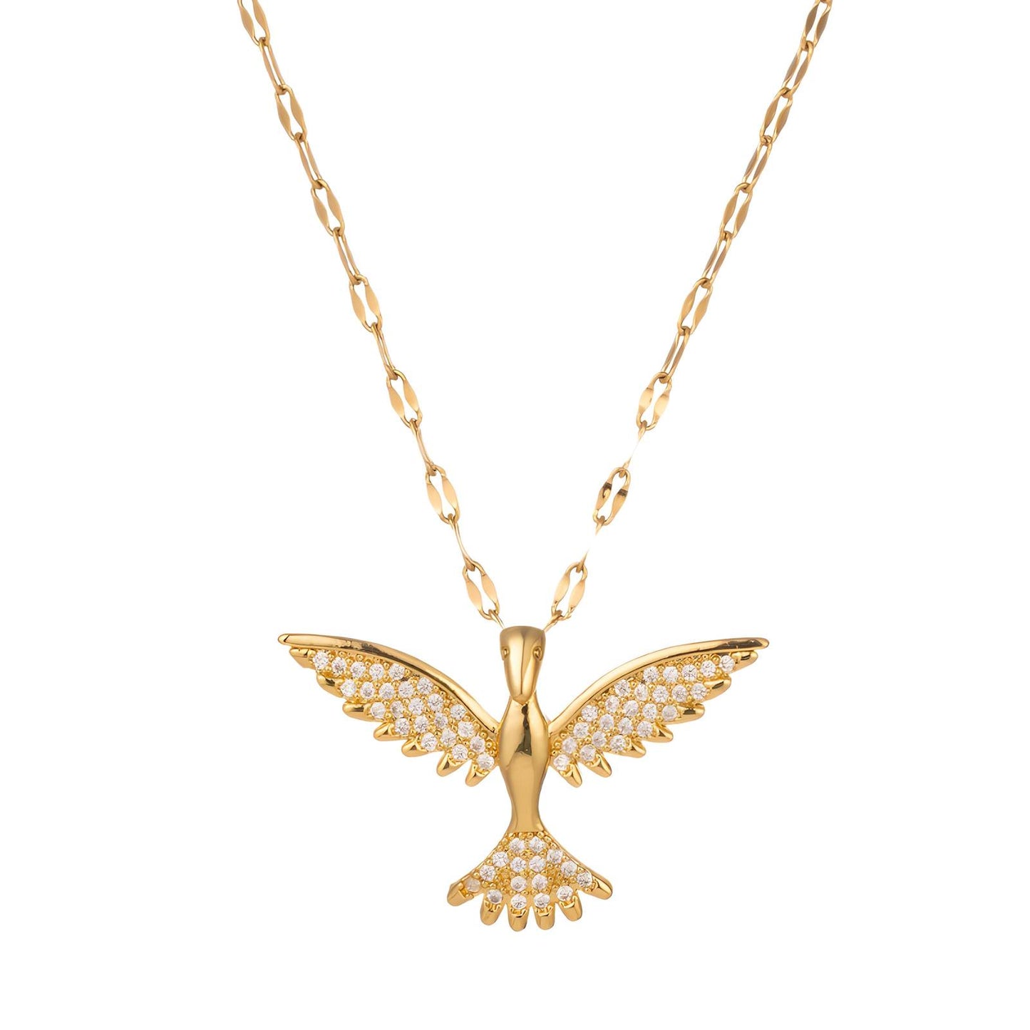 Collier Oiseau de Cristal Vol Radieux — Pendentif Déclaratif Plaqué Or 18 Carats