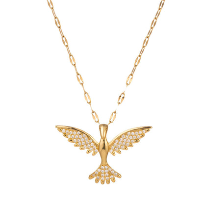 Collier Oiseau de Cristal Vol Radieux — Pendentif Déclaratif Plaqué Or 18 Carats