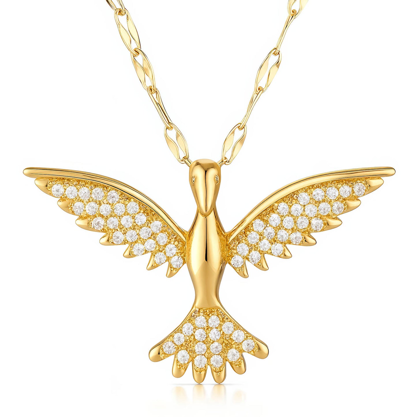 Collier Oiseau de Cristal Vol Radieux — Pendentif Déclaratif Plaqué Or 18 Carats