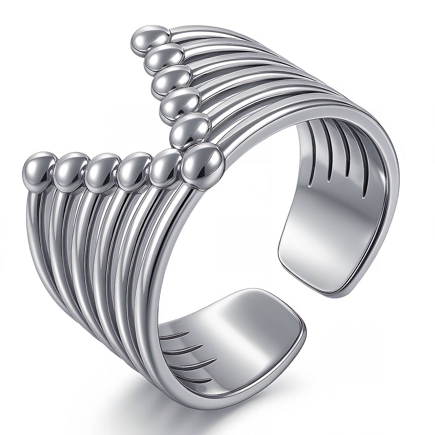 Luna Arc V Ring — Modern Adjustable Sculpted Silver Open Ring
