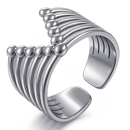 Luna Arc V Ring — Modern Adjustable Sculpted Silver Open Ring