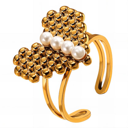Bague cœur en perle Golden Embrace — Bague déclaration ouverte plaquée or 18 carats