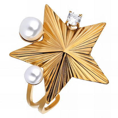 Bague Céleste Étoile Perle — Bague extravagante plaquée or 18 carats avec accents de cristal