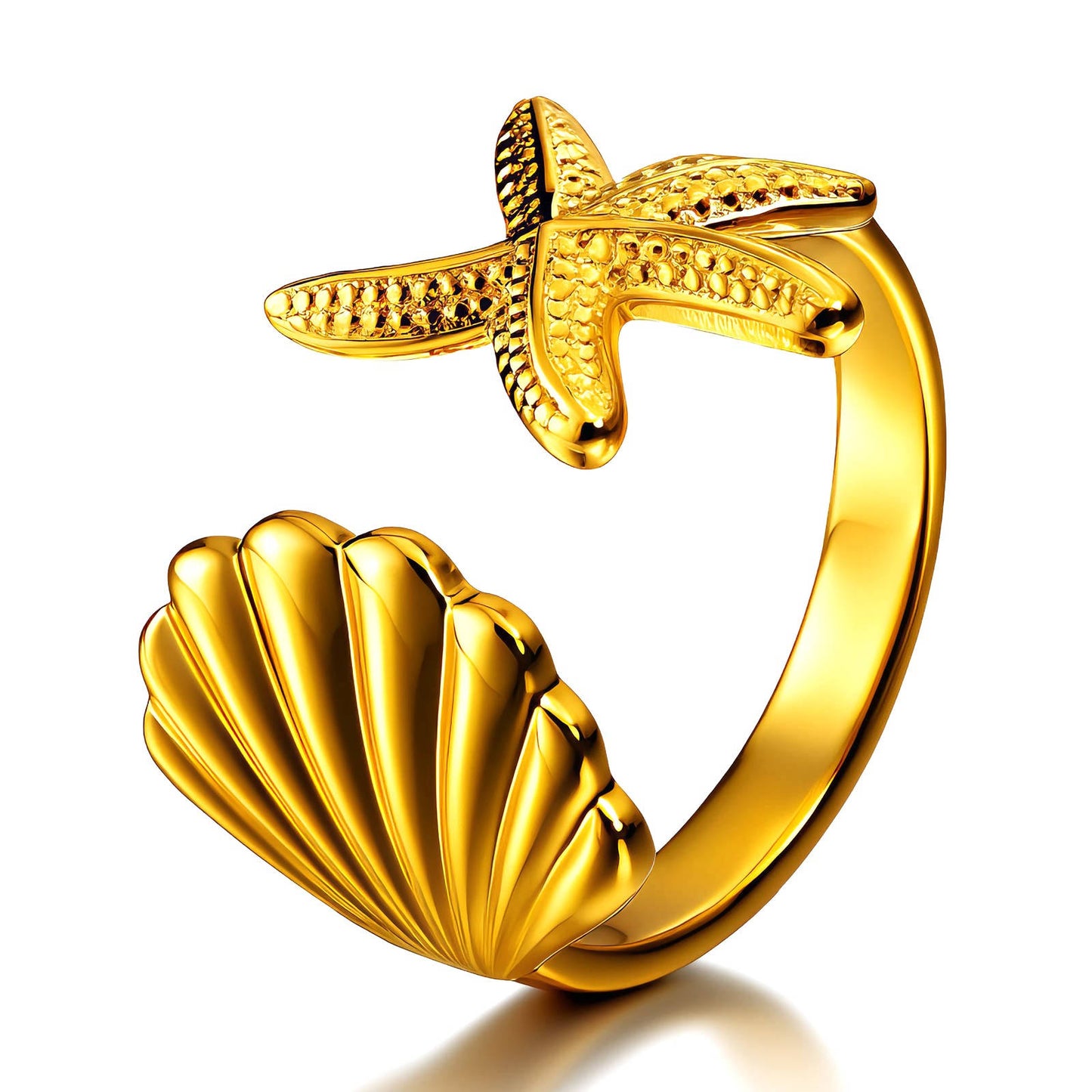 Starfish and Seashell Ring 18K Gold Plated Stainless Steel