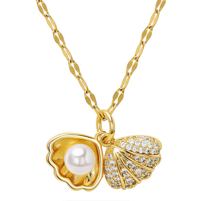 Ocean Pearl Seashell Necklace — 18K Gold-Tone Coastal Elegance Pendant