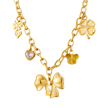 Golden Charm Bow Necklace — 18K Gold-Tone Symbolic Pendant