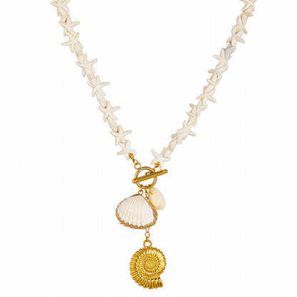 Collier Coquillage & Étoile de Mer Murmure Océanique – Élégance Côtière Dorée