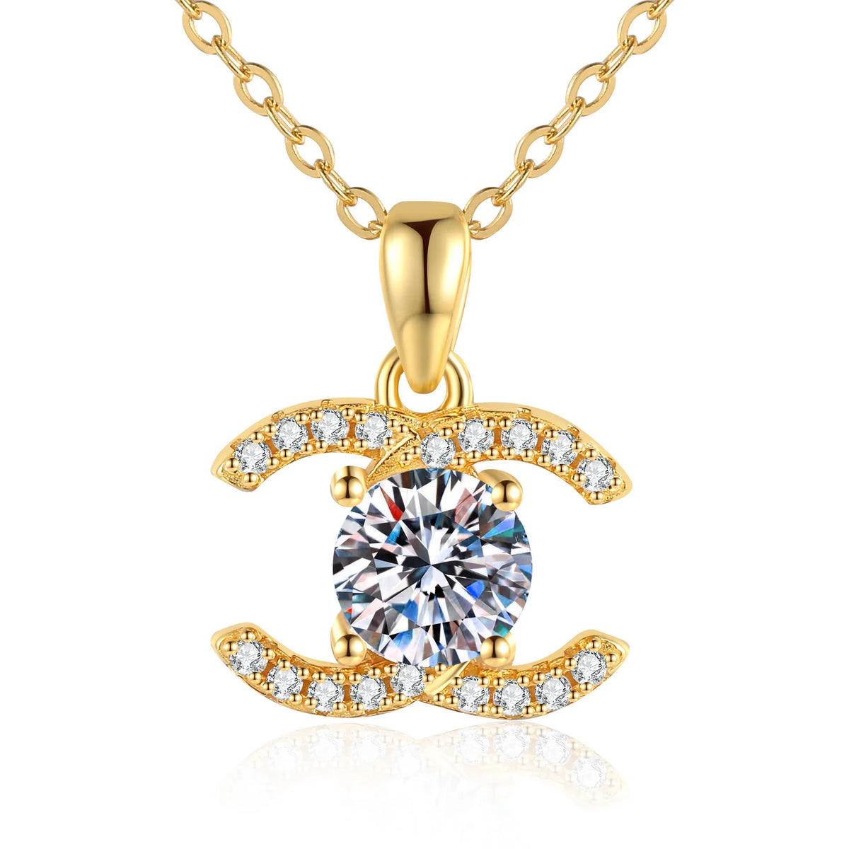 Double C Moissanite Pendant Necklace - Gold Tone
