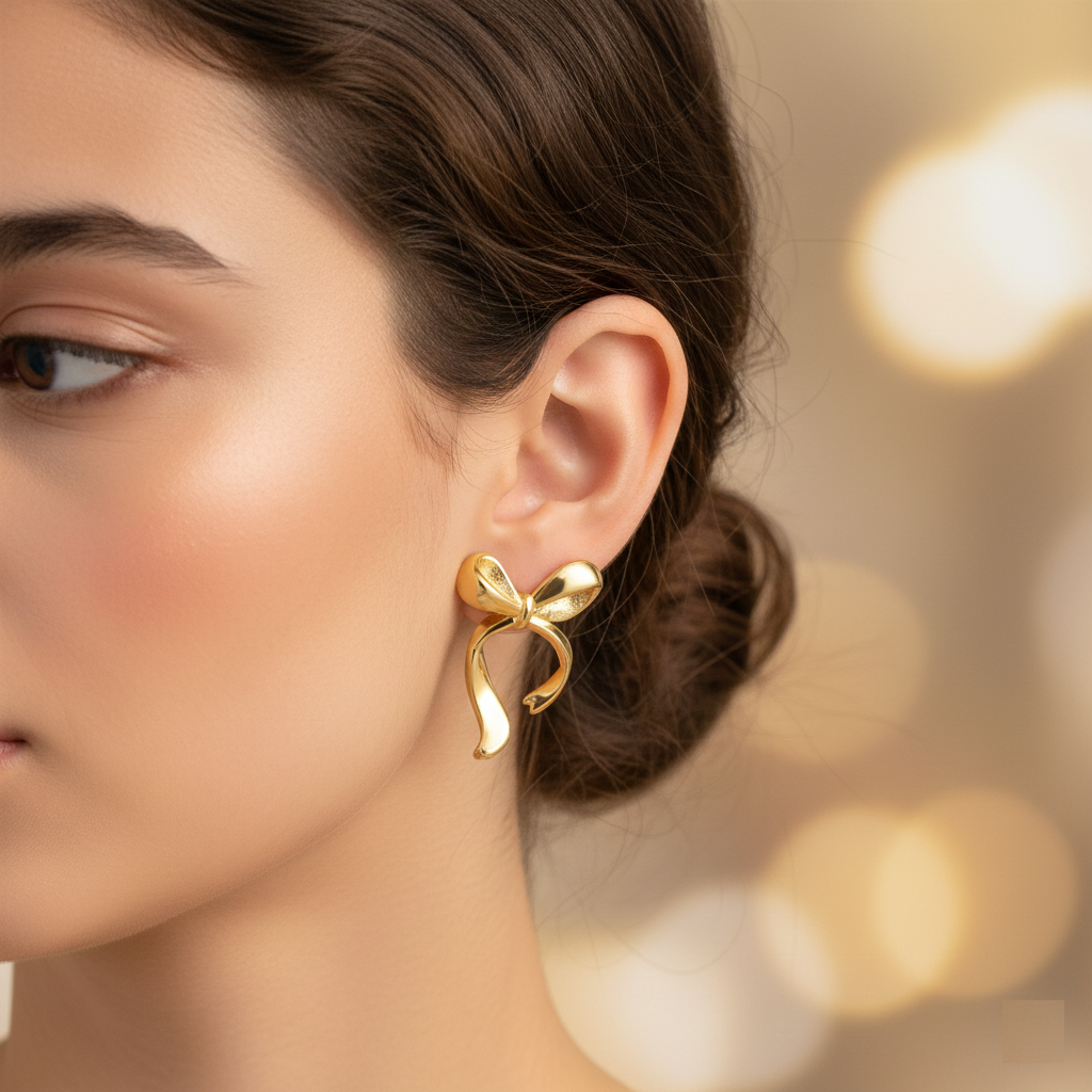 Boucles d'oreilles pendantes nœud doré