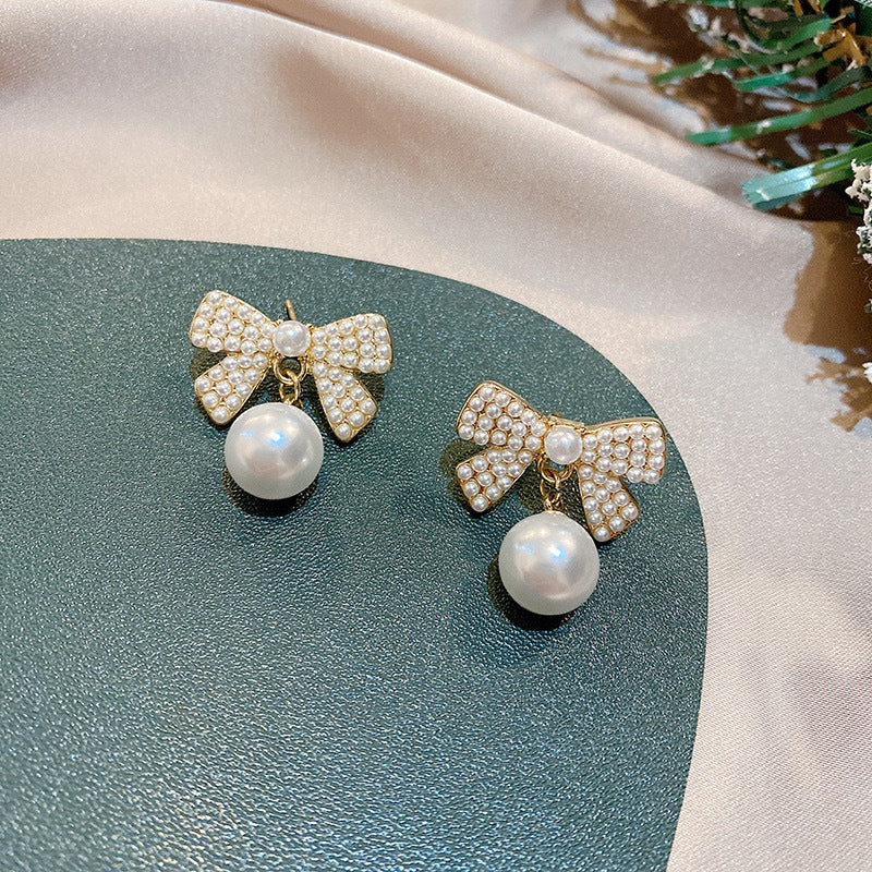 Pearl Bow Drop Earrings