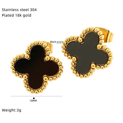 Clover Flower Earrings - Black
