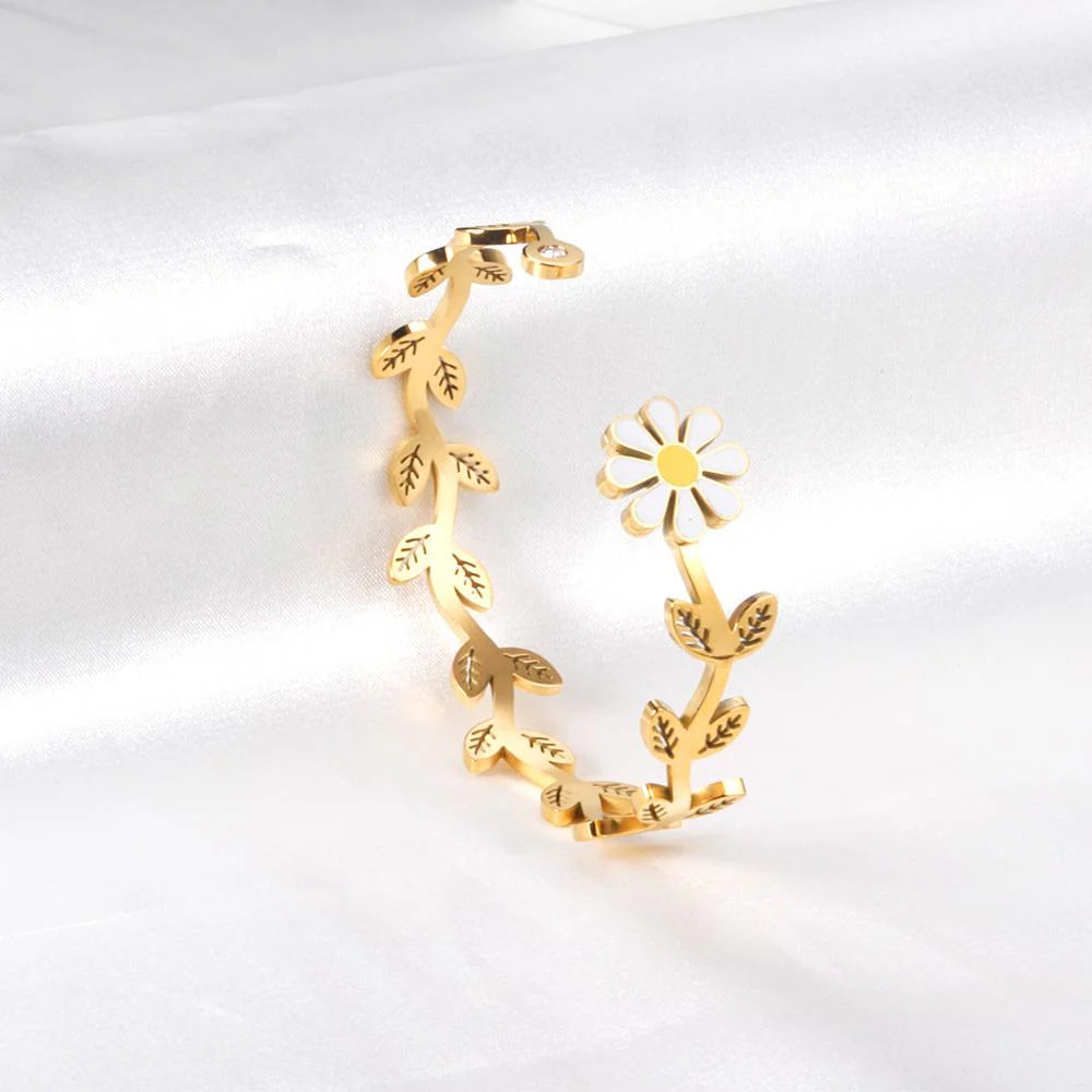 Bracelet jonc Marguerite en acier inoxydable