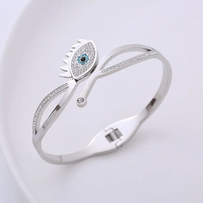 Stainless Steel Evil Eye Spring Bangle - Steel