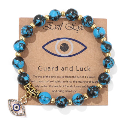 Natural Stone Evil Eye Beaded Bracelet - Black Line Blue Turquoise